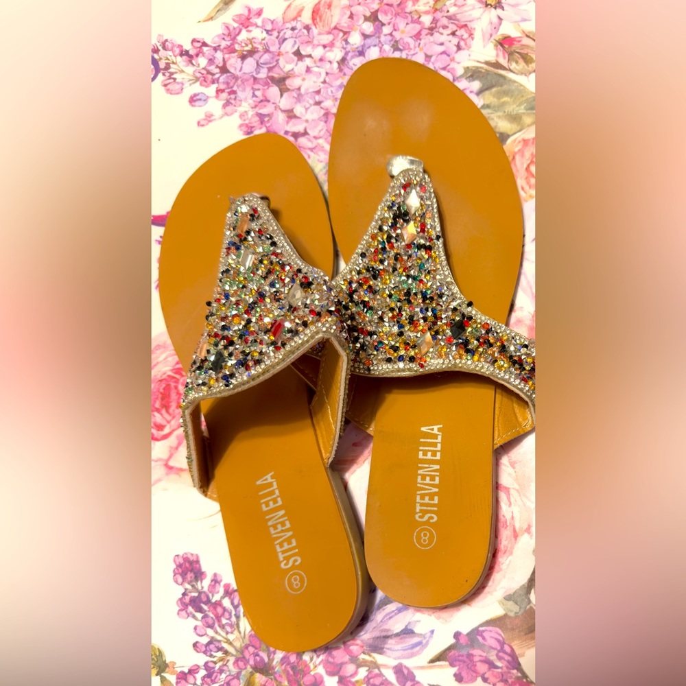 Women's Bejeweled Sandals - Tan and Silver